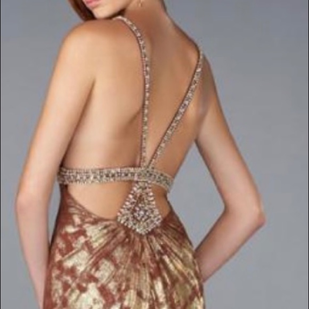 La Femme Brown & gold gown with rhinestones size 10 - 12